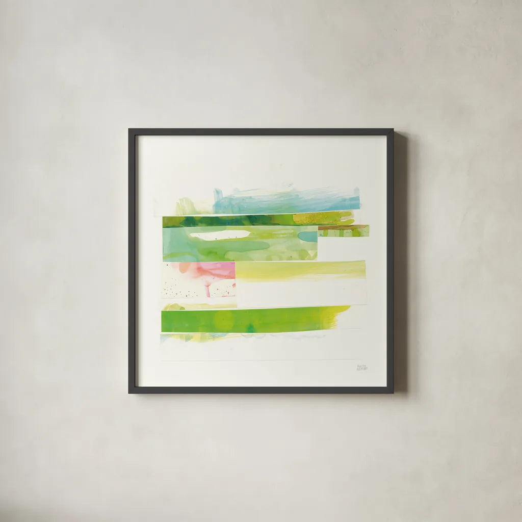 Stacks III by Melissa Averinos. Shown in a sleek black glass frame for a contemporary gallery look. Available as an archival giclee rolled canvas, fine art paper, or poster print. SKU 36903a.
