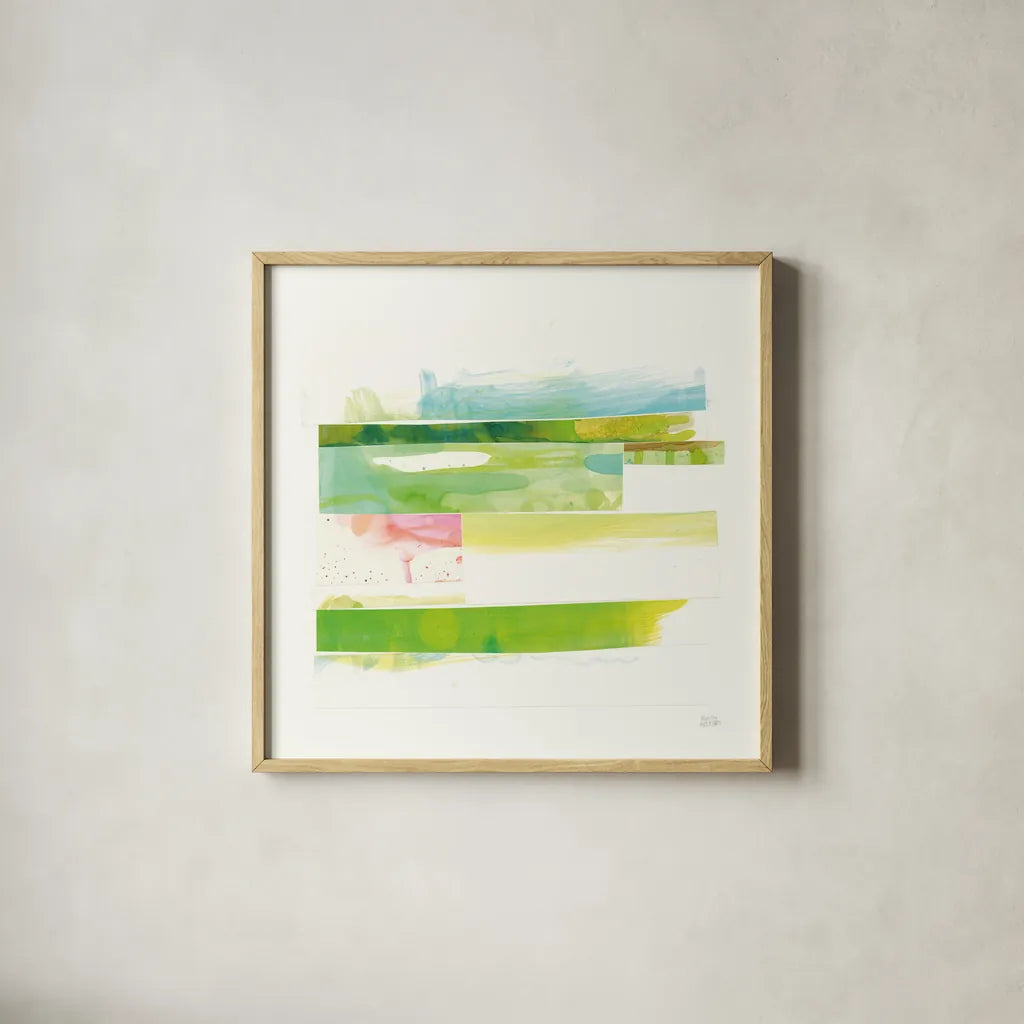 Stacks III by Melissa Averinos. Shown in a natural wood glass frame for a timeless modern aesthetic. Available as an archival giclee rolled canvas, fine art paper, or poster print. SKU 36903a.