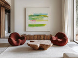 Stacks III by Melissa Averinos. Shown as extra-large giant wall art in a modern living room. Available as an archival giclee rolled canvas, fine art paper, or poster print. SKU 36903a.