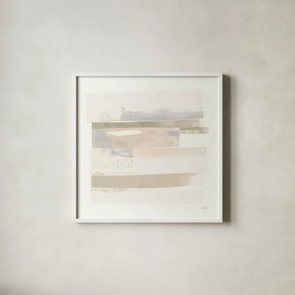 Stacks III Neutral by Melissa Averinos. Shown in a crisp white glass frame for a clean and minimalist style. Available as an archival giclee rolled canvas, fine art paper, or poster print. SKU 42935a.