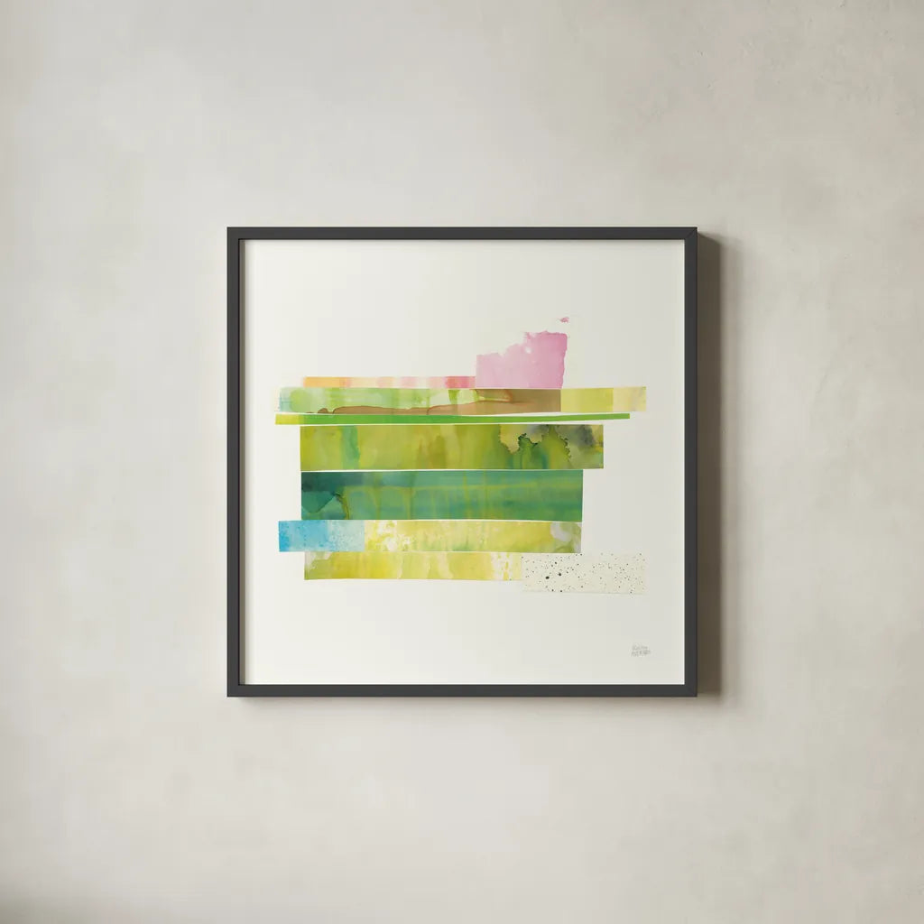 Stacks IV by Melissa Averinos. Shown in a sleek black glass frame for a contemporary gallery look. Available as an archival giclee rolled canvas, fine art paper, or poster print. SKU 36904a.