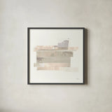 Stacks IV Neutral by Melissa Averinos. Shown in a sleek black glass frame for a contemporary gallery look. Available as an archival giclee rolled canvas, fine art paper, or poster print. SKU 42936a.