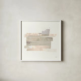 Stacks IV Neutral by Melissa Averinos. Shown in a crisp white glass frame for a clean and minimalist style. Available as an archival giclee rolled canvas, fine art paper, or poster print. SKU 42936a.