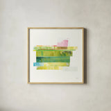 Stacks IV v2 by Melissa Averinos. Shown in a natural wood glass frame for a timeless modern aesthetic. Available as an archival giclee rolled canvas, fine art paper, or poster print. SKU 37477a.