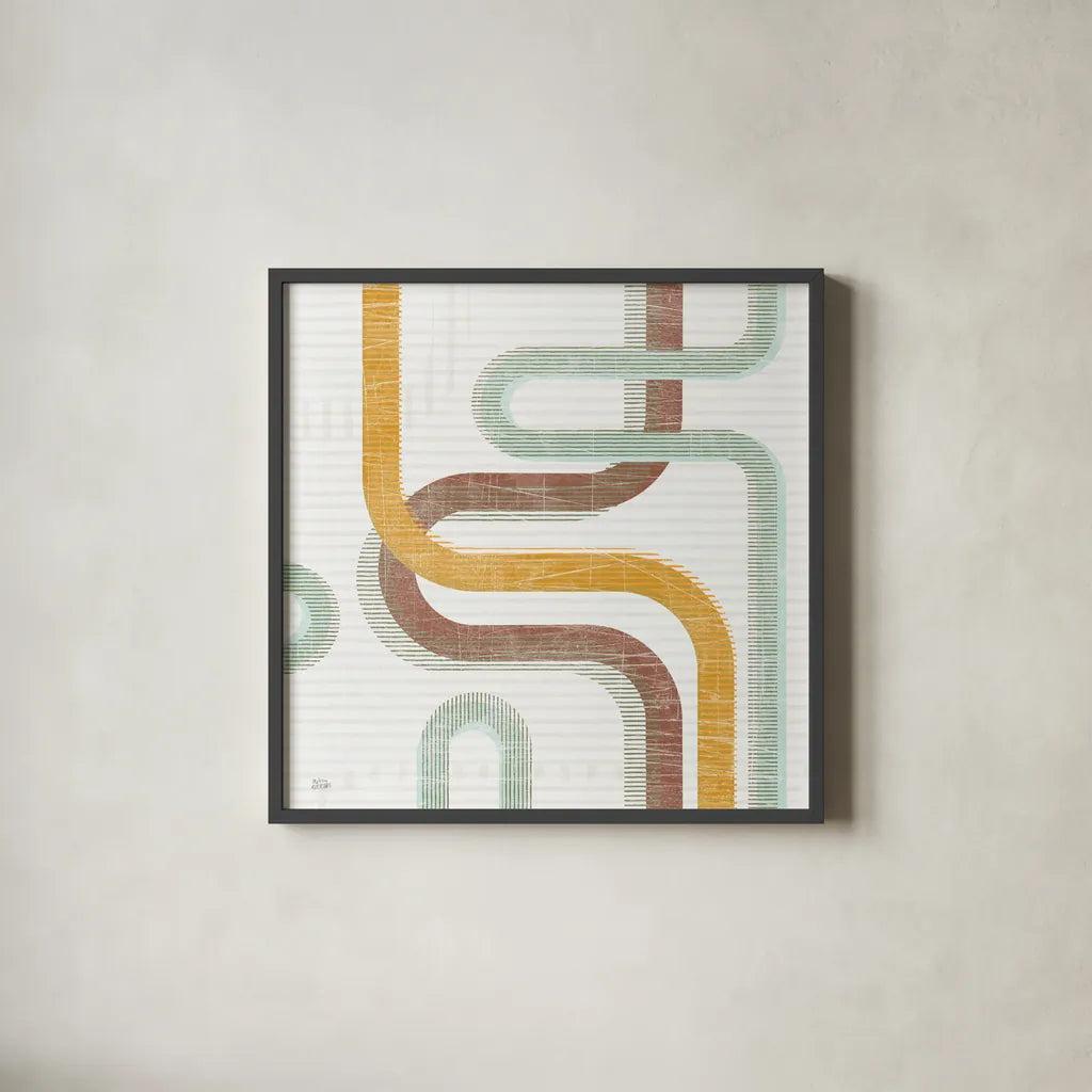 Subway Lines I by Melissa Averinos. Shown in a sleek black glass frame for a contemporary gallery look. Available as an archival giclee rolled canvas, fine art paper, or poster print. SKU 58960a.