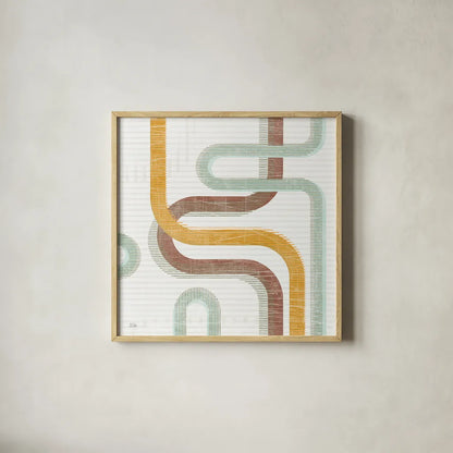 Subway Lines I by Melissa Averinos. Shown in a natural wood glass frame for a timeless modern aesthetic. Available as an archival giclee rolled canvas, fine art paper, or poster print. SKU 58960a.