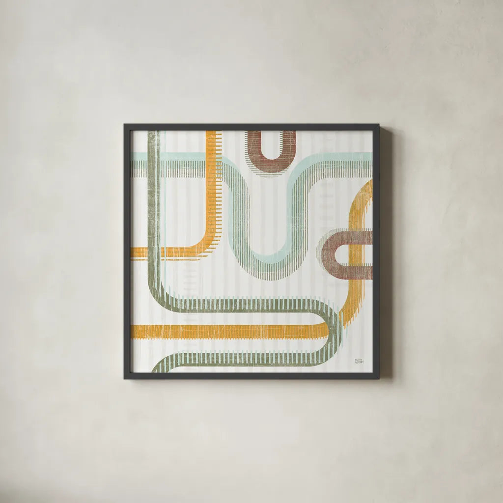 Subway Lines II by Melissa Averinos. Shown in a sleek black glass frame for a contemporary gallery look. Available as an archival giclee rolled canvas, fine art paper, or poster print. SKU 58961a.