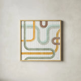 Subway Lines II by Melissa Averinos. Shown in a natural wood glass frame for a timeless modern aesthetic. Available as an archival giclee rolled canvas, fine art paper, or poster print. SKU 58961a.