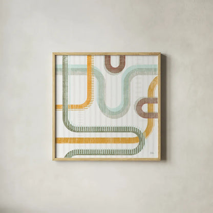 Subway Lines II by Melissa Averinos. Shown in a natural wood glass frame for a timeless modern aesthetic. Available as an archival giclee rolled canvas, fine art paper, or poster print. SKU 58961a.
