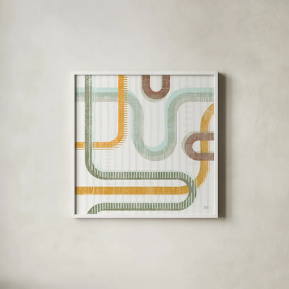 Subway Lines II by Melissa Averinos. Shown in a crisp white glass frame for a clean and minimalist style. Available as an archival giclee rolled canvas, fine art paper, or poster print. SKU 58961a.