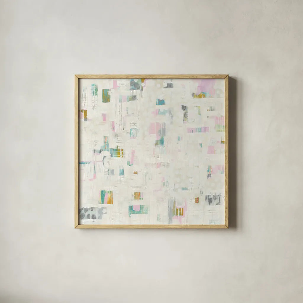 Sweet Escape by Melissa Averinos. Shown in a natural wood glass frame for a timeless modern aesthetic. Available as an archival giclee rolled canvas, fine art paper, or poster print. SKU 27612a.