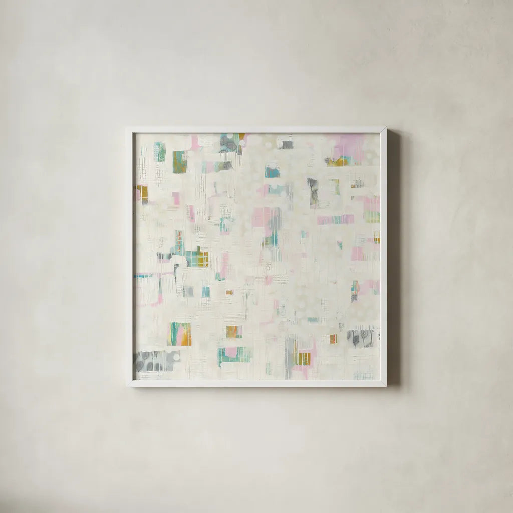 Sweet Escape by Melissa Averinos. Shown in a crisp white glass frame for a clean and minimalist style. Available as an archival giclee rolled canvas, fine art paper, or poster print. SKU 27612a.