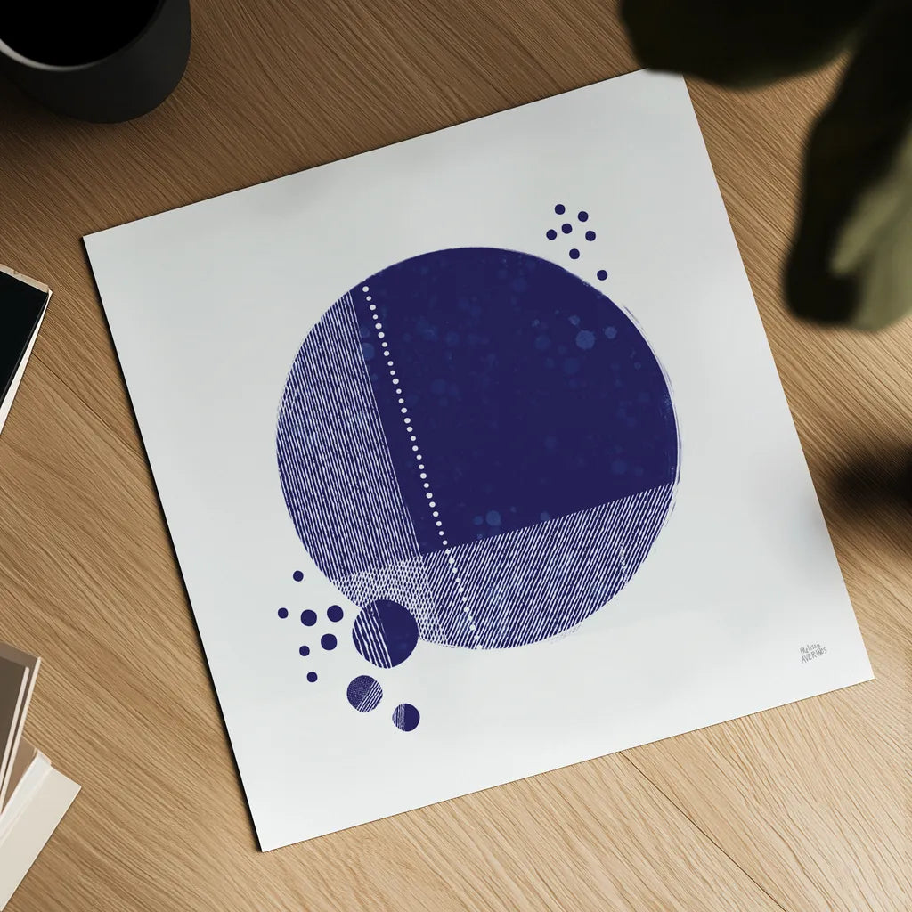 Tribeca I Indigo by Melissa Averinos. Shown as a detailed flat fine art print, highlighting archival giclee quality. Available as an archival giclee rolled canvas, fine art paper, or poster print. SKU 80571a.