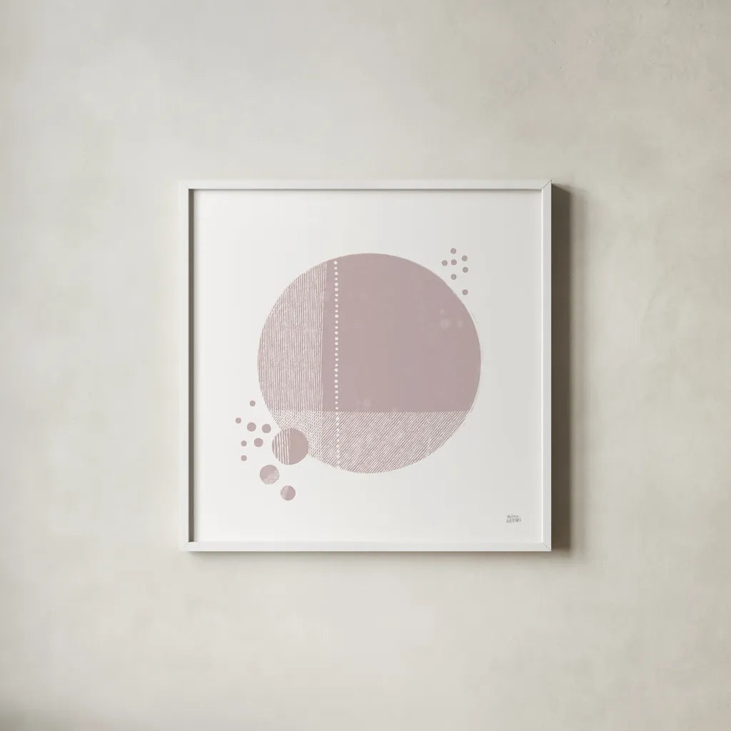 Tribeca I Mauve by Melissa Averinos. Shown in a crisp white glass frame for a clean and minimalist style. Available as an archival giclee rolled canvas, fine art paper, or poster print. SKU 82361a.