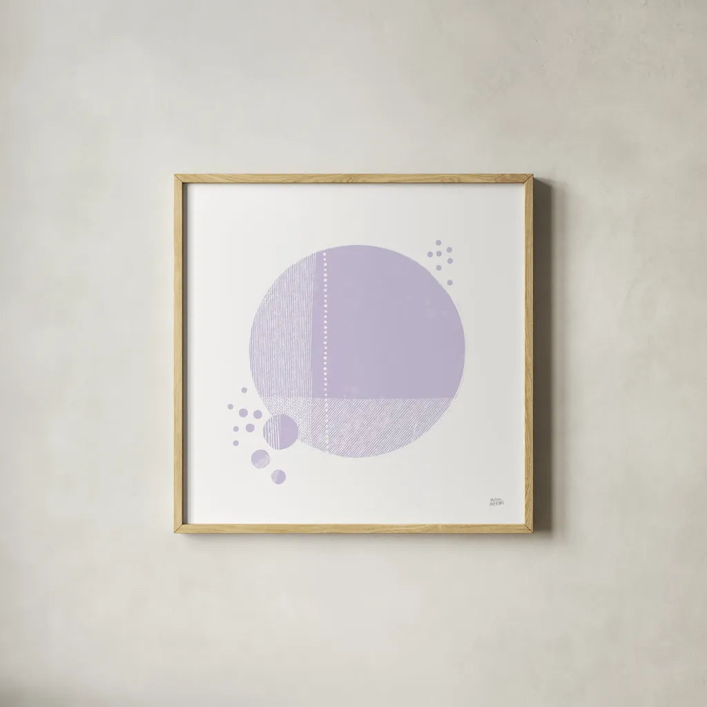 Tribeca I Purple by Melissa Averinos. Shown in a natural wood glass frame for a timeless modern aesthetic. Available as an archival giclee rolled canvas, fine art paper, or poster print. SKU 80573a.
