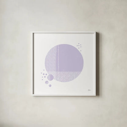 Tribeca I Purple by Melissa Averinos. Shown in a crisp white glass frame for a clean and minimalist style. Available as an archival giclee rolled canvas, fine art paper, or poster print. SKU 80573a.