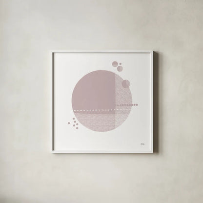 Tribeca II Mauve by Melissa Averinos. Shown in a crisp white glass frame for a clean and minimalist style. Available as an archival giclee rolled canvas, fine art paper, or poster print. SKU 82362a.