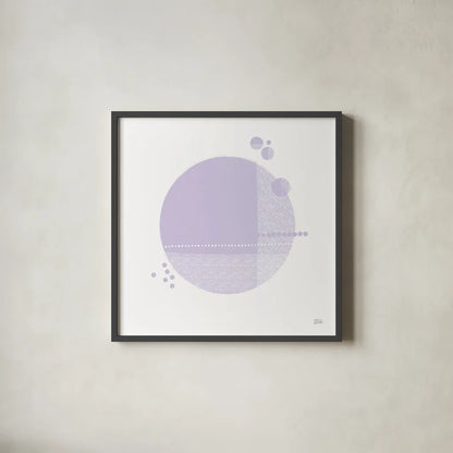 Tribeca II Purple by Melissa Averinos. Shown in a sleek black glass frame for a contemporary gallery look. Available as an archival giclee rolled canvas, fine art paper, or poster print. SKU 80574a.