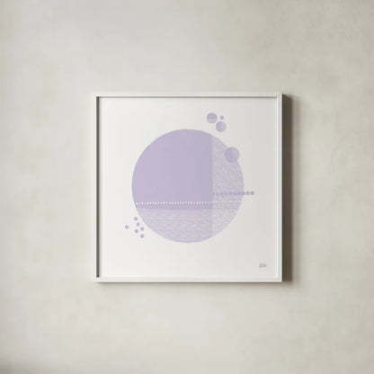 Tribeca II Purple by Melissa Averinos. Shown in a crisp white glass frame for a clean and minimalist style. Available as an archival giclee rolled canvas, fine art paper, or poster print. SKU 80574a.