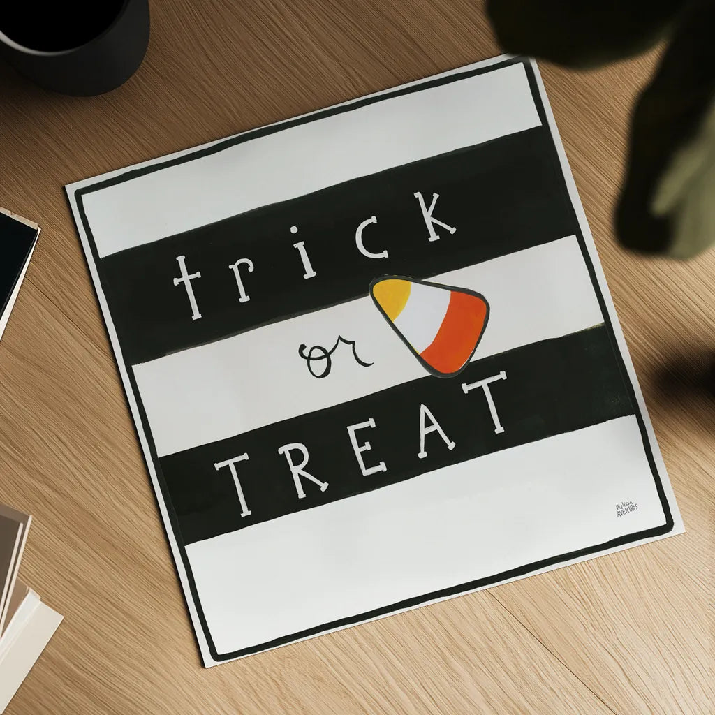 Trick or Treat by Melissa Averinos. Shown as a detailed flat fine art print, highlighting archival giclee quality. Available as an archival giclee rolled canvas, fine art paper, or poster print. SKU 57877a.