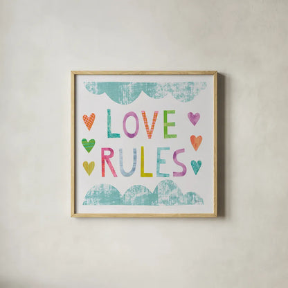 Unicorn Magic III Sq Blue by Melissa Averinos. Shown in a natural wood glass frame for a timeless modern aesthetic. Available as an archival giclee rolled canvas, fine art paper, or poster print. SKU 33144a.