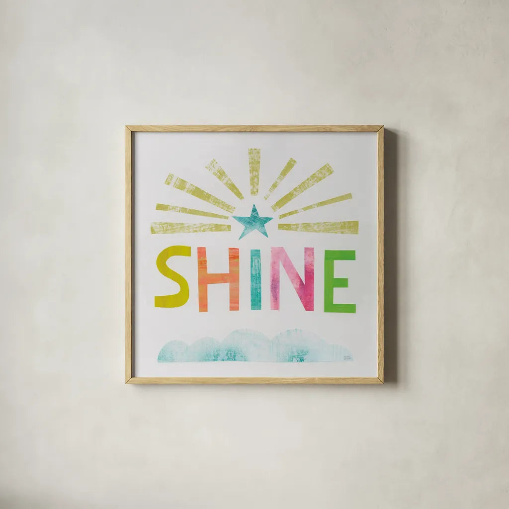 Unicorn Magic IV by Melissa Averinos. Shown in a natural wood glass frame for a timeless modern aesthetic. Available as an archival giclee rolled canvas, fine art paper, or poster print. SKU 32885a.