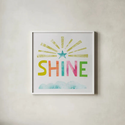 Unicorn Magic IV by Melissa Averinos. Shown in a crisp white glass frame for a clean and minimalist style. Available as an archival giclee rolled canvas, fine art paper, or poster print. SKU 32885a.