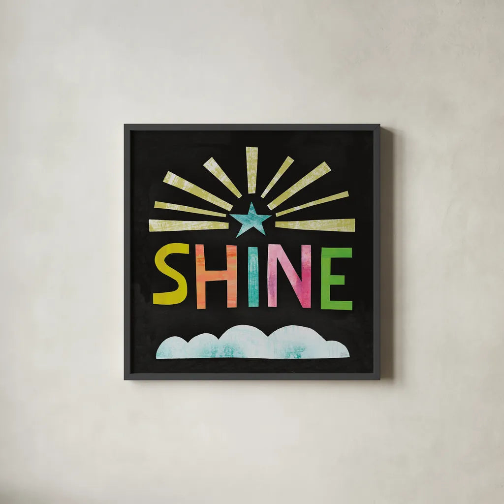 Unicorn Magic IV on Black by Melissa Averinos. Shown in a sleek black glass frame for a contemporary gallery look. Available as an archival giclee rolled canvas, fine art paper, or poster print. SKU 35943a.