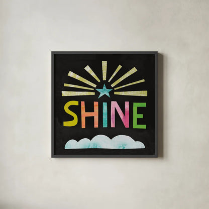 Unicorn Magic IV on Black by Melissa Averinos. Shown in a sleek black glass frame for a contemporary gallery look. Available as an archival giclee rolled canvas, fine art paper, or poster print. SKU 35943a.