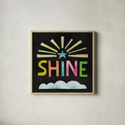 Unicorn Magic IV on Black by Melissa Averinos. Shown in a natural wood glass frame for a timeless modern aesthetic. Available as an archival giclee rolled canvas, fine art paper, or poster print. SKU 35943a.