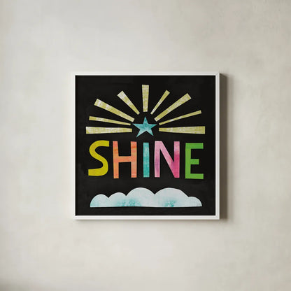 Unicorn Magic IV on Black by Melissa Averinos. Shown in a crisp white glass frame for a clean and minimalist style. Available as an archival giclee rolled canvas, fine art paper, or poster print. SKU 35943a.