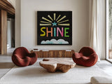 Unicorn Magic IV on Black by Melissa Averinos. Shown as extra-large giant wall art in a modern living room. Available as an archival giclee rolled canvas, fine art paper, or poster print. SKU 35943a.