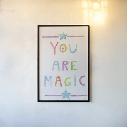 Unicorn Magic V by Melissa Averinos. shown as a paper print in a black flame. Available as a archival giclee rolled canvas, fine art paper, or poster print. SKU 32886h.