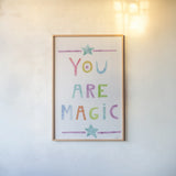 Unicorn Magic V by Melissa Averinos. shown as a paper print in a natural frame. Available as a archival giclee rolled canvas, fine art paper, or poster print. SKU 32886h.