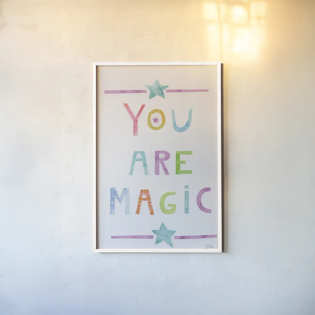Unicorn Magic V by Melissa Averinos. shown as a paper print in a white frame. Available as a archival giclee rolled canvas, fine art paper, or poster print. SKU 32886h.