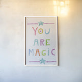 Unicorn Magic V by Melissa Averinos. shown as a paper print in a white frame. Available as a archival giclee rolled canvas, fine art paper, or poster print. SKU 32886h.