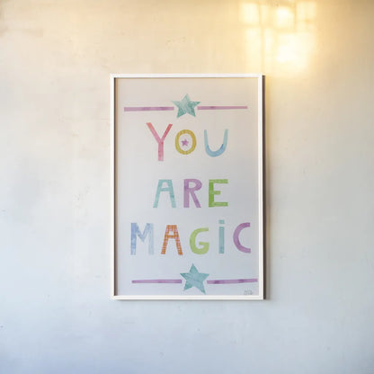Unicorn Magic V by Melissa Averinos. shown as a paper print in a white frame. Available as a archival giclee rolled canvas, fine art paper, or poster print. SKU 32886h.