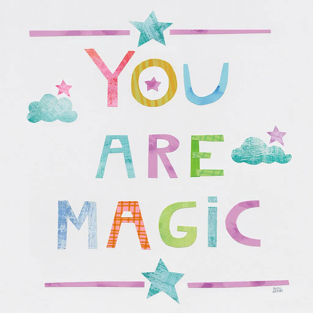 Unicorn Magic V Sq Clouds by Melissa Averinos. SKU 33146a. Archival Giclee Fine art print for wall decor.