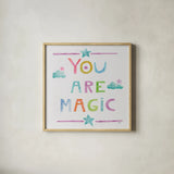 Unicorn Magic V Sq Clouds by Melissa Averinos. Shown in a natural wood glass frame for a timeless modern aesthetic. Available as an archival giclee rolled canvas, fine art paper, or poster print. SKU 33146a.