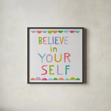 Unicorn Magic VI by Melissa Averinos. Shown in a sleek black glass frame for a contemporary gallery look. Available as an archival giclee rolled canvas, fine art paper, or poster print. SKU 32887a.