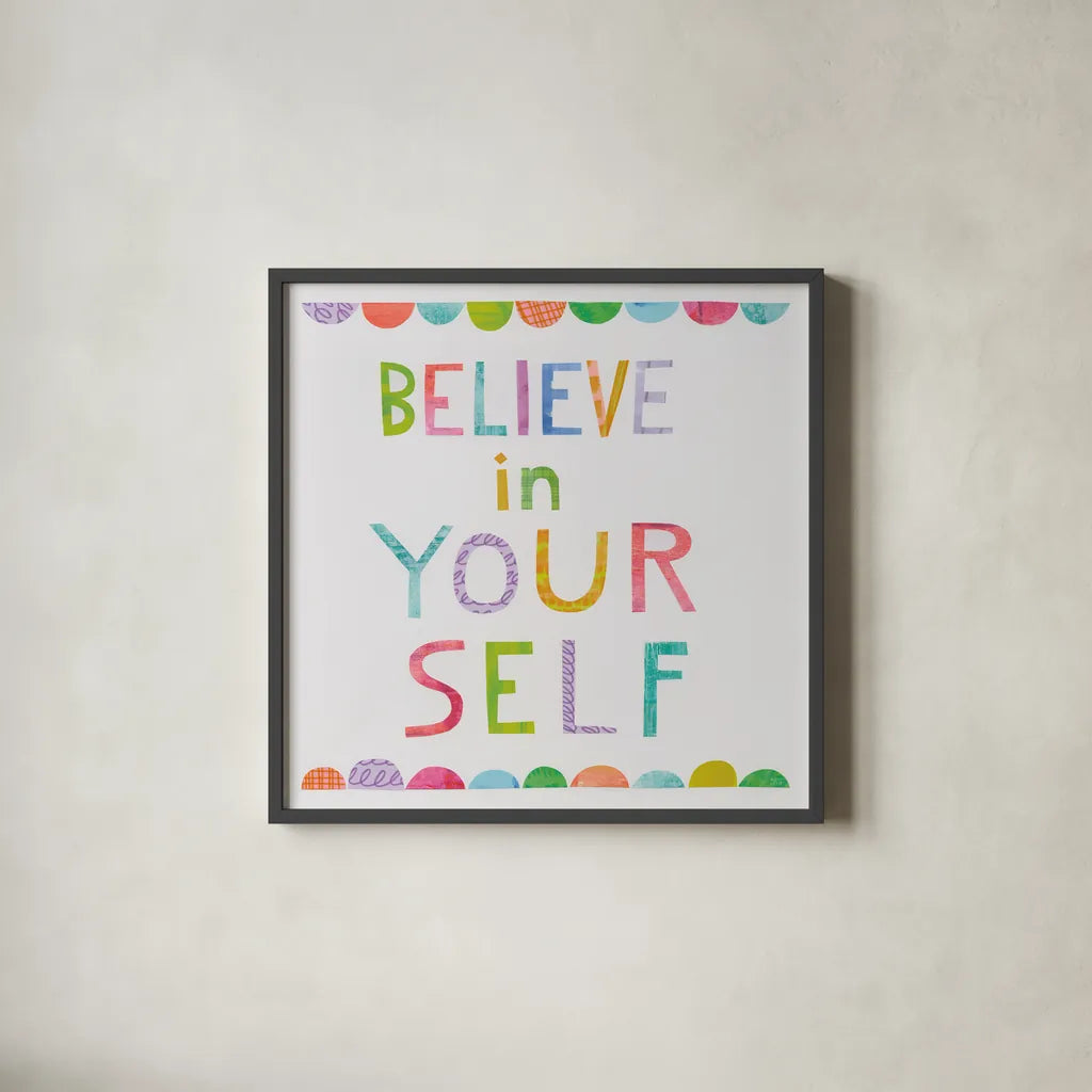 Unicorn Magic VI by Melissa Averinos. Shown in a sleek black glass frame for a contemporary gallery look. Available as an archival giclee rolled canvas, fine art paper, or poster print. SKU 32887a.