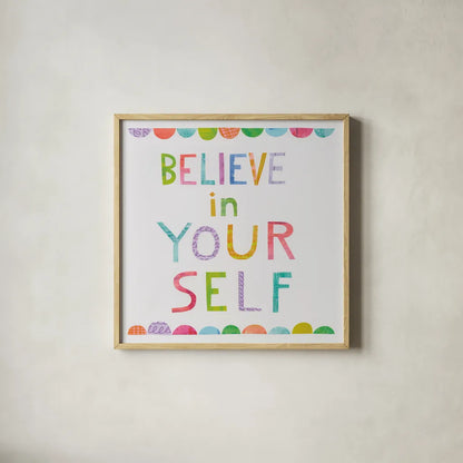 Unicorn Magic VI by Melissa Averinos. Shown in a natural wood glass frame for a timeless modern aesthetic. Available as an archival giclee rolled canvas, fine art paper, or poster print. SKU 32887a.