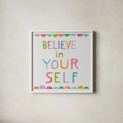 Unicorn Magic VI by Melissa Averinos. Shown in a crisp white glass frame for a clean and minimalist style. Available as an archival giclee rolled canvas, fine art paper, or poster print. SKU 32887a.