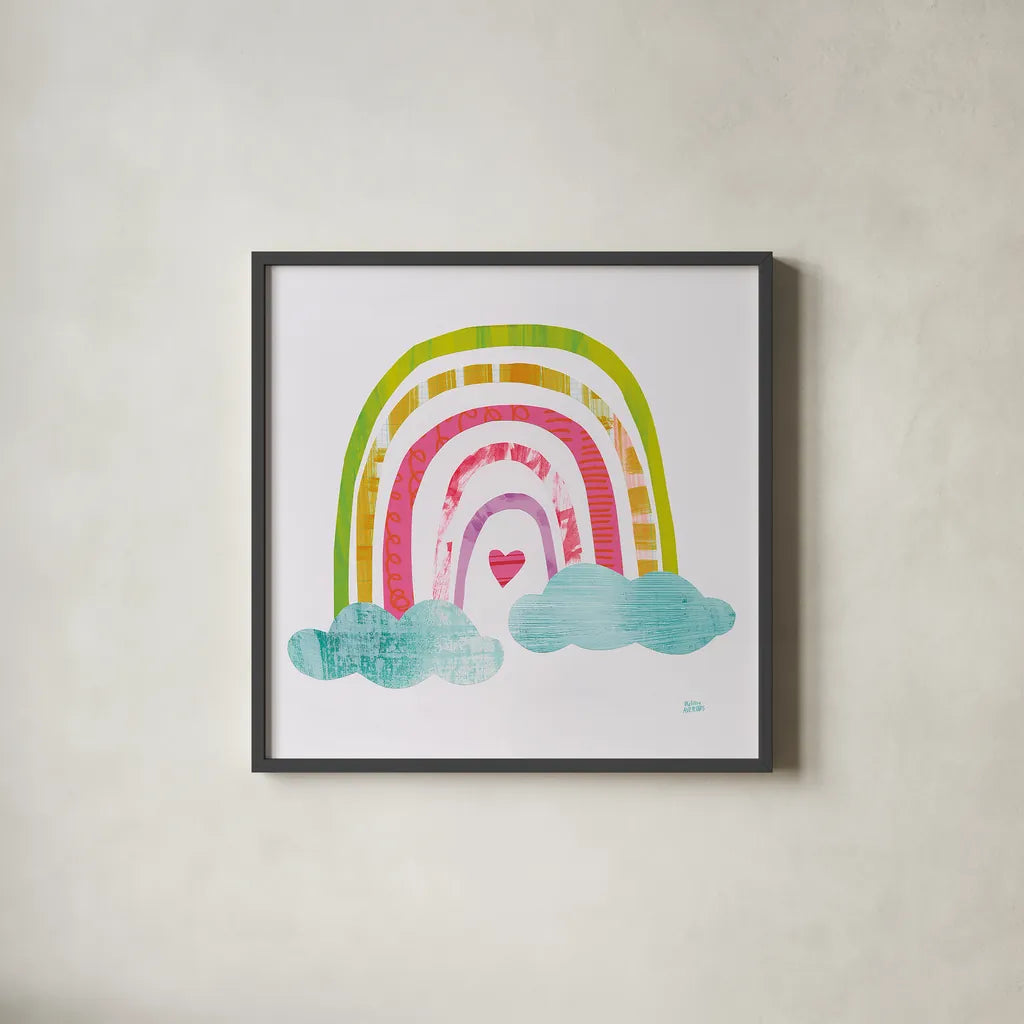 Unicorn Magic VII Sq by Melissa Averinos. Shown in a sleek black glass frame for a contemporary gallery look. Available as an archival giclee rolled canvas, fine art paper, or poster print. SKU 34680a.