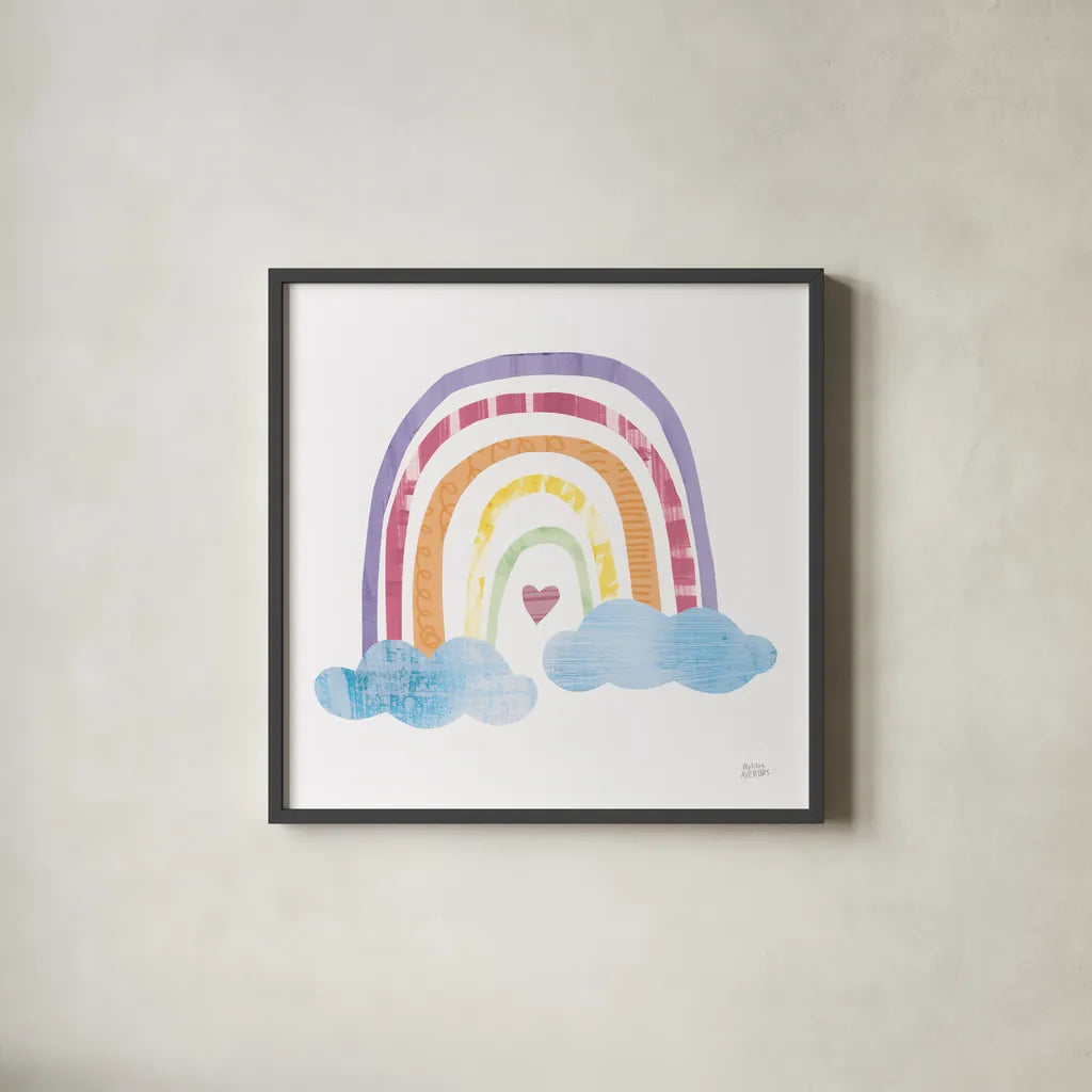 Unicorn Magic VII Sq Purple by Melissa Averinos. Shown in a sleek black glass frame for a contemporary gallery look. Available as an archival giclee rolled canvas, fine art paper, or poster print. SKU 80587a.