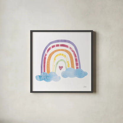 Unicorn Magic VII Sq Purple by Melissa Averinos. Shown in a sleek black glass frame for a contemporary gallery look. Available as an archival giclee rolled canvas, fine art paper, or poster print. SKU 80587a.