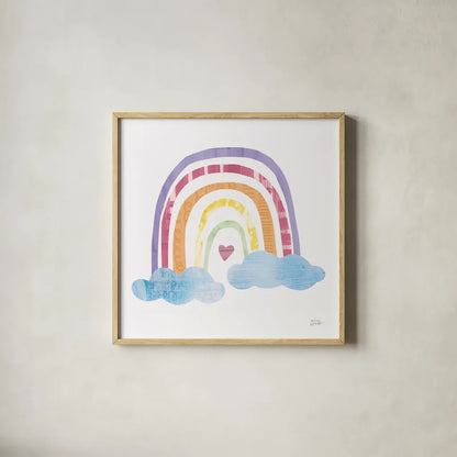 Unicorn Magic VII Sq Purple by Melissa Averinos. Shown in a natural wood glass frame for a timeless modern aesthetic. Available as an archival giclee rolled canvas, fine art paper, or poster print. SKU 80587a.