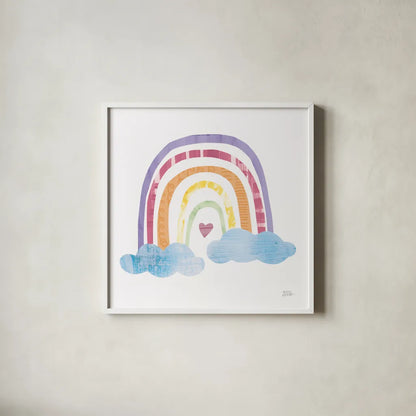 Unicorn Magic VII Sq Purple by Melissa Averinos. Shown in a crisp white glass frame for a clean and minimalist style. Available as an archival giclee rolled canvas, fine art paper, or poster print. SKU 80587a.