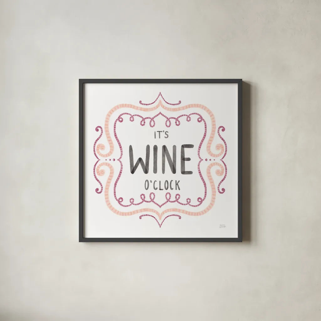 Wine Thoughts II by Melissa Averinos. Shown in a sleek black glass frame for a contemporary gallery look. Available as an archival giclee rolled canvas, fine art paper, or poster print. SKU 59972a.