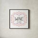 Wine Thoughts II by Melissa Averinos. Shown in a sleek black glass frame for a contemporary gallery look. Available as an archival giclee rolled canvas, fine art paper, or poster print. SKU 59972a.